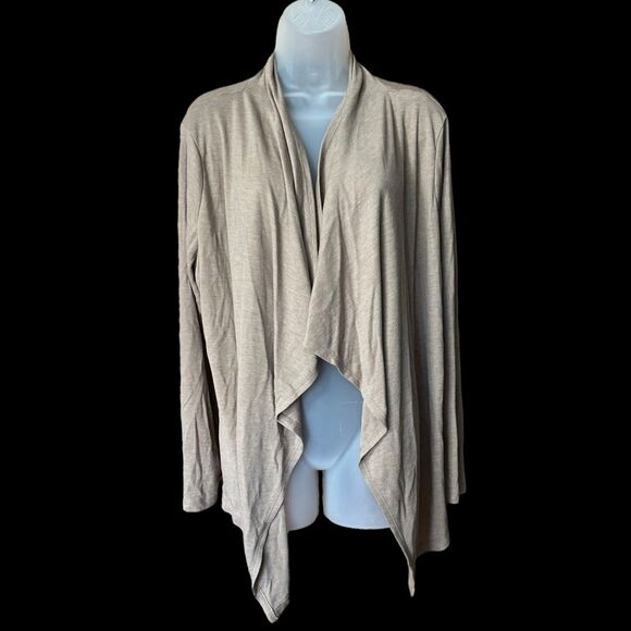 Croft & Barrow Tan Open Waterfall L/S Knit Cardigan Sz XL Cozy Drapy Lagenlook - Picture 2 of 8